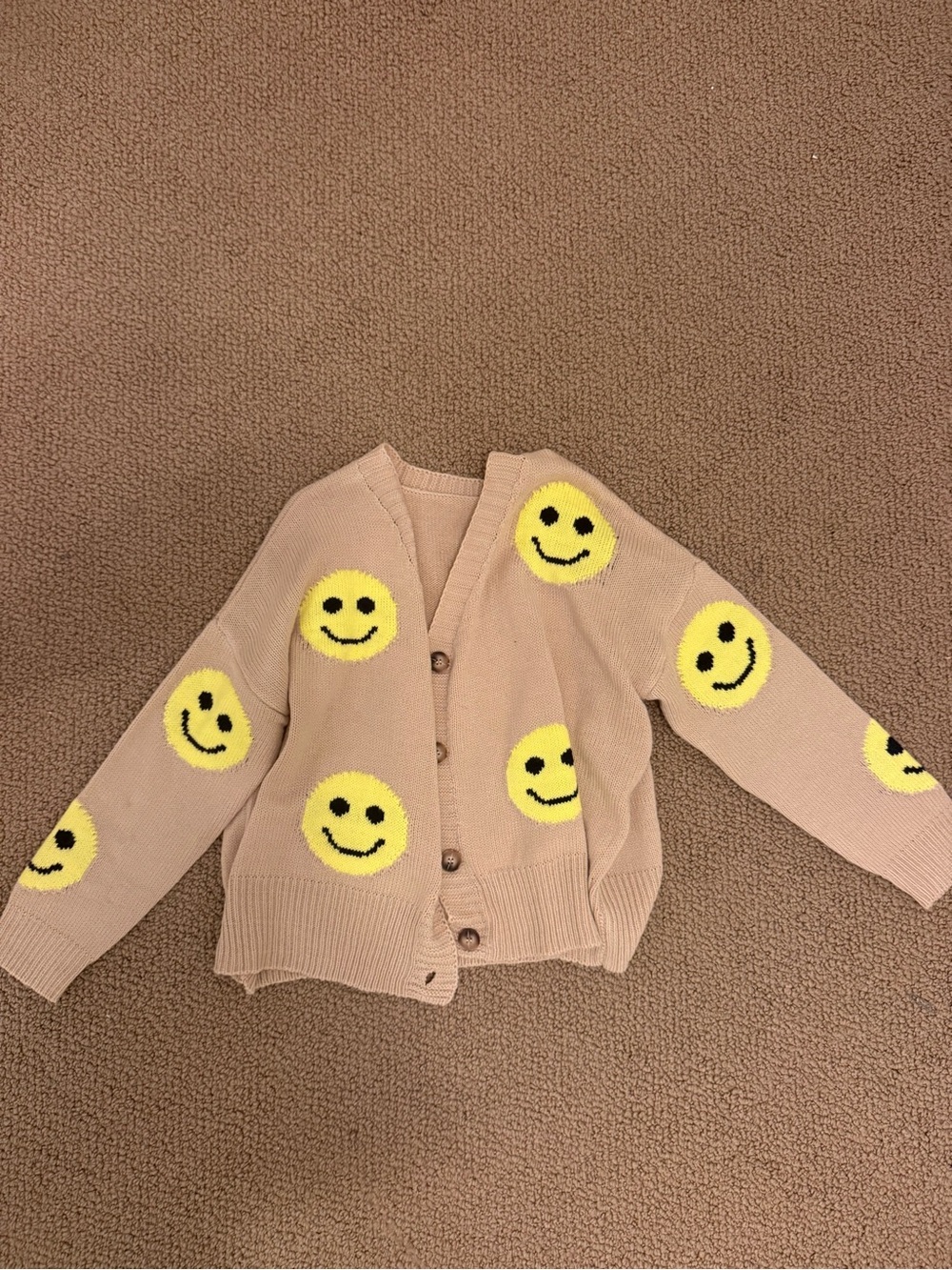 Women’s Beige Smile Face Cardigan Jacket